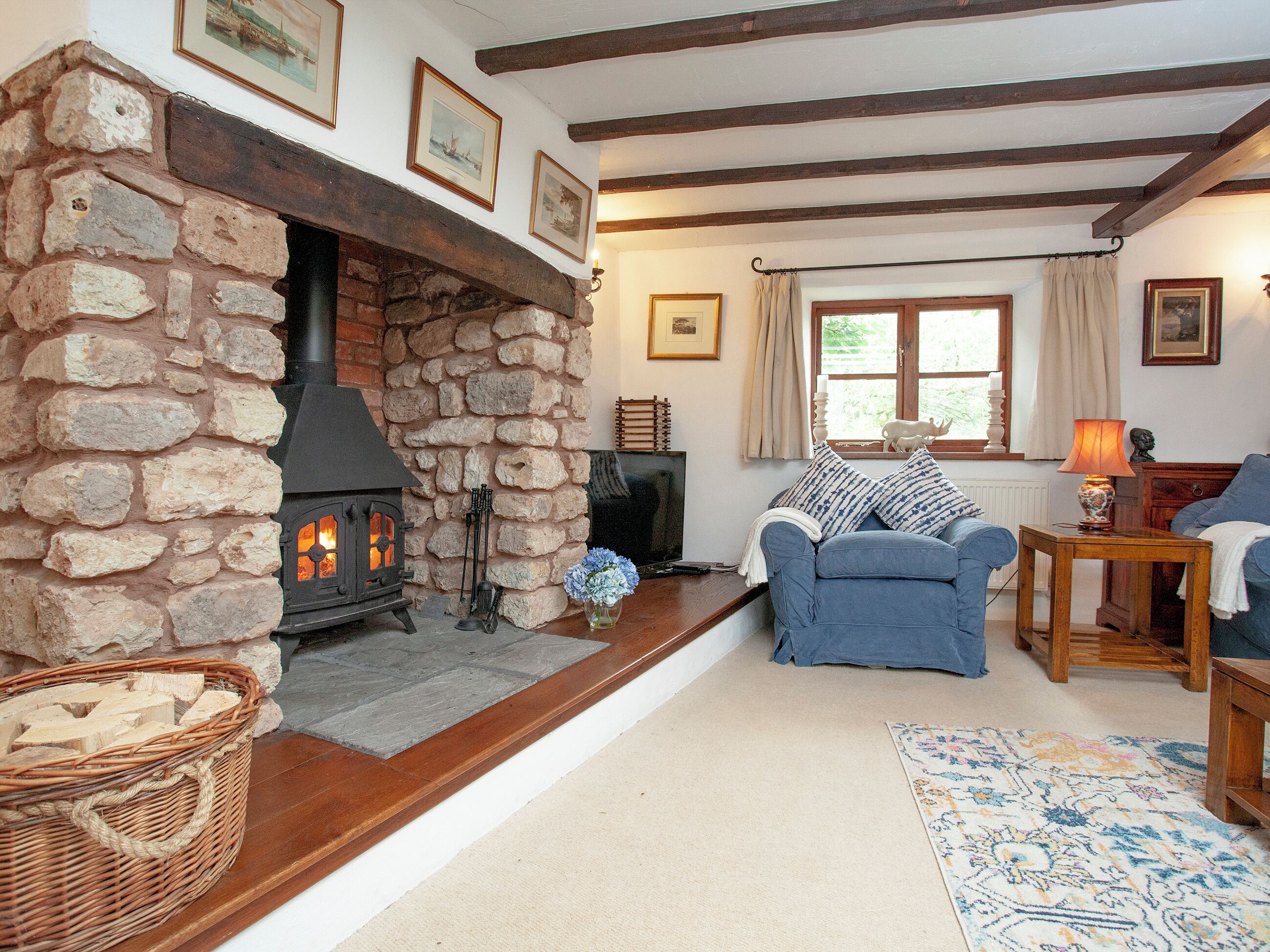 TV, fireplace
