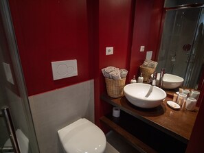 Combined shower/tub, hair dryer, bidet, soap