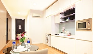 Fridge, microwave, dishwasher, electric kettle