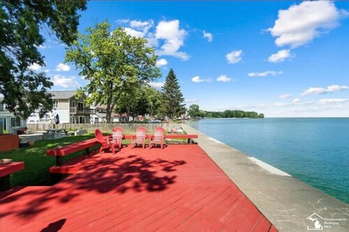 Restored historic log cabin and deck on Lake Erie