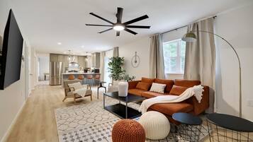 Smart TV, fireplace, table football