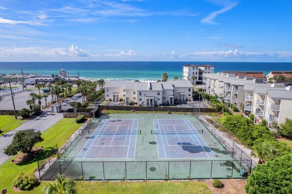 Enjoy a game of tennis with ocean views at this beachfront hotel.