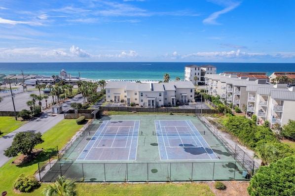 Enjoy a game of tennis with ocean views at this beachfront hotel.