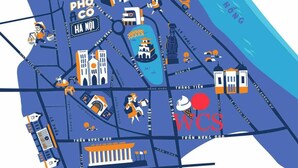 A stylized map of Hoan Kiem district with landmarks like the Temple of the Jade Buddha, Phuoc Chinh, and the Hoan Kiem Lake. - Wind Chimes Hideaway - Apartment In Central Hanoi (Hanoi)