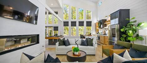 Smart TV, fireplace, video games, foosball