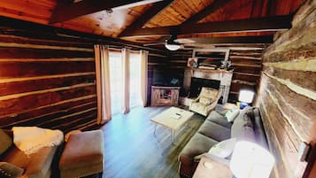 Télévision, cheminée, lecteur de DVD