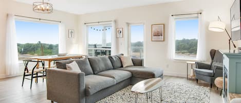 Una televisión, una chimenea, libros