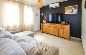 TV connectée, cheminée, chaîne hi-fi