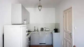 Frigorífico, microondas, horno y placa de cocina