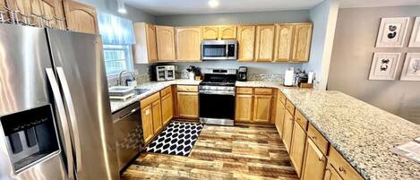 Fridge, microwave, coffee/tea maker, toaster