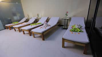 Sauna, steam room, body treatments, deep-tissue massages