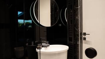 Regadera, secadora de cabello, toallas, jabón