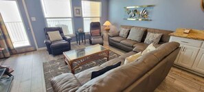 Apartment, Multiple Beds, Balcony, Ocean View | Living area | 40-inch TV with cable channels