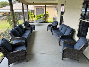 Terrace/patio - Springfed Canal on Lake George/ Large 4 Bedroom house on water/Boat Ramp/Hot Tub (SaltSprings)