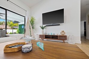TV connectée, cheminée, jeux vidéo, chaîne hi-fi