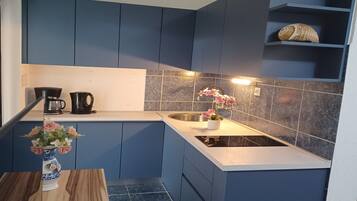 Fridge, microwave, oven, coffee/tea maker