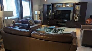 Smart TV, DVD player, books, video library