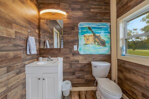 Shower, hair dryer, soap, shampoo - Cajun rustic industrial studio style (Breaux Bridge)