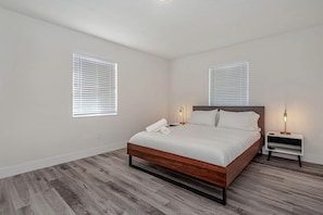 1 bedroom, hypo-allergenic bedding, desk, iron/ironing board