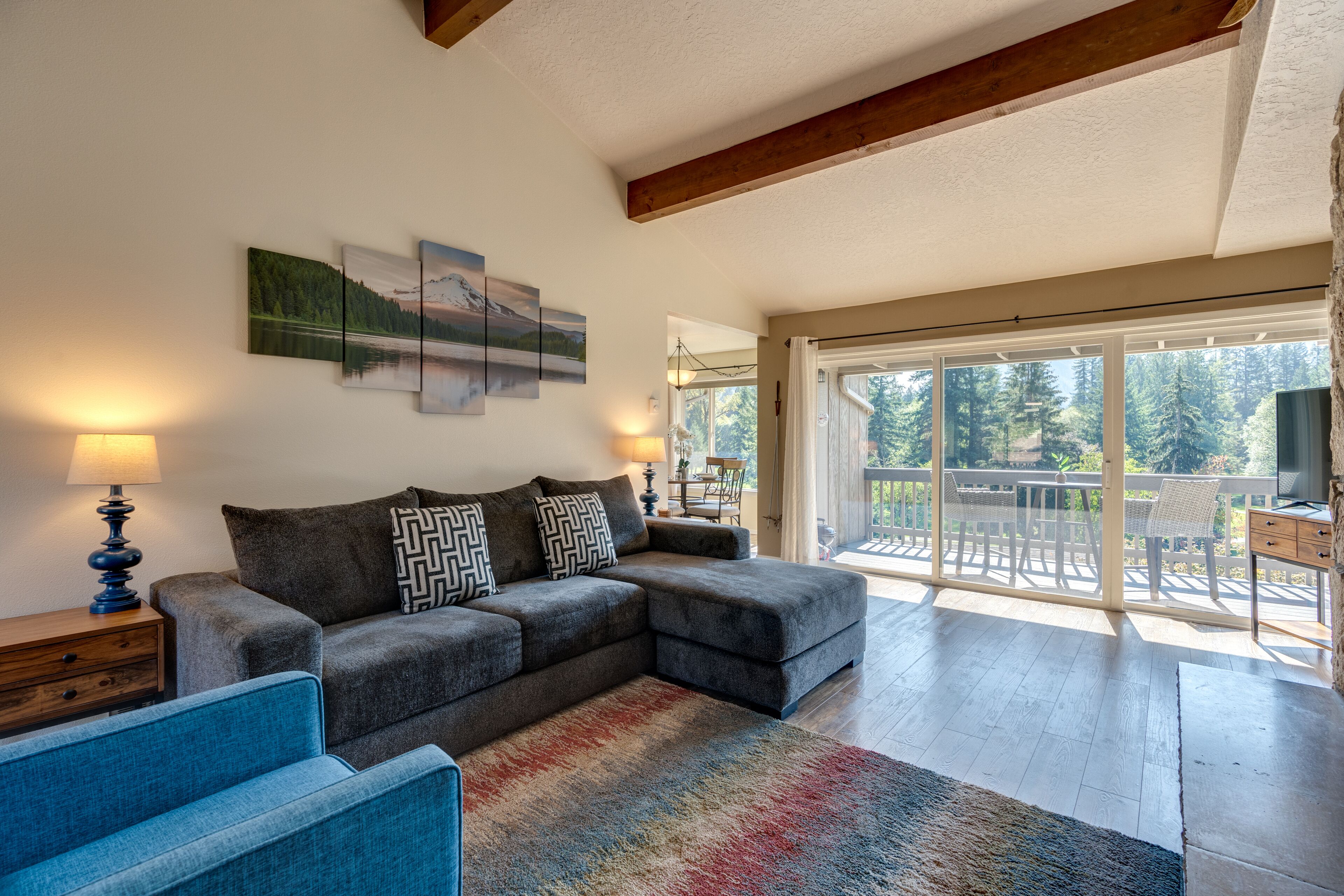 Smart TV, chimenea y libros 