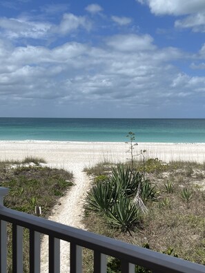 On the beach, sun loungers, beach towels