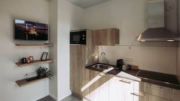 Comfort Double Room | Private kitchen | Full-sized fridge, microwave, oven, stovetop
