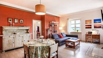 21-inch TV with digital channels, fireplace, video game console