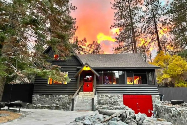 Golden hour magic at Wrightwood Chalet – your front-row seat to nature`s nightly masterpiece.