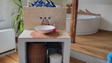Shower, hair dryer, soap