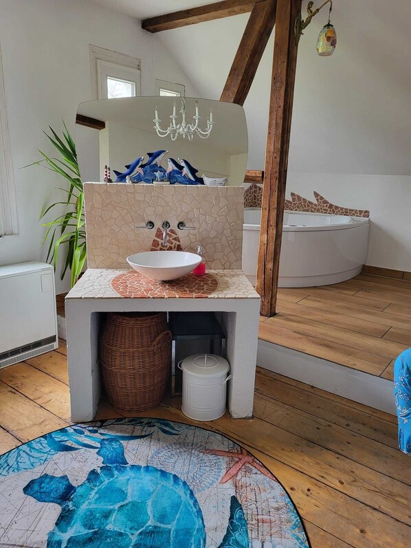 Shower, hair dryer, soap