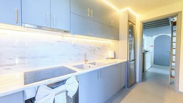 Family House, Multiple Bedrooms (Villa Filokalia With Exceptional View) | Private kitchen | Fridge, microwave, oven, stovetop