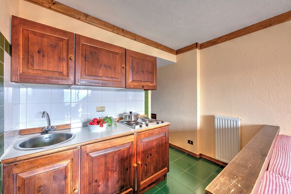 Fridge, microwave, stovetop, espresso maker