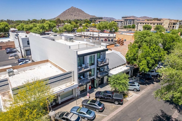 A birds eye view of your Downtown Sanctuary with Camelback in the Background