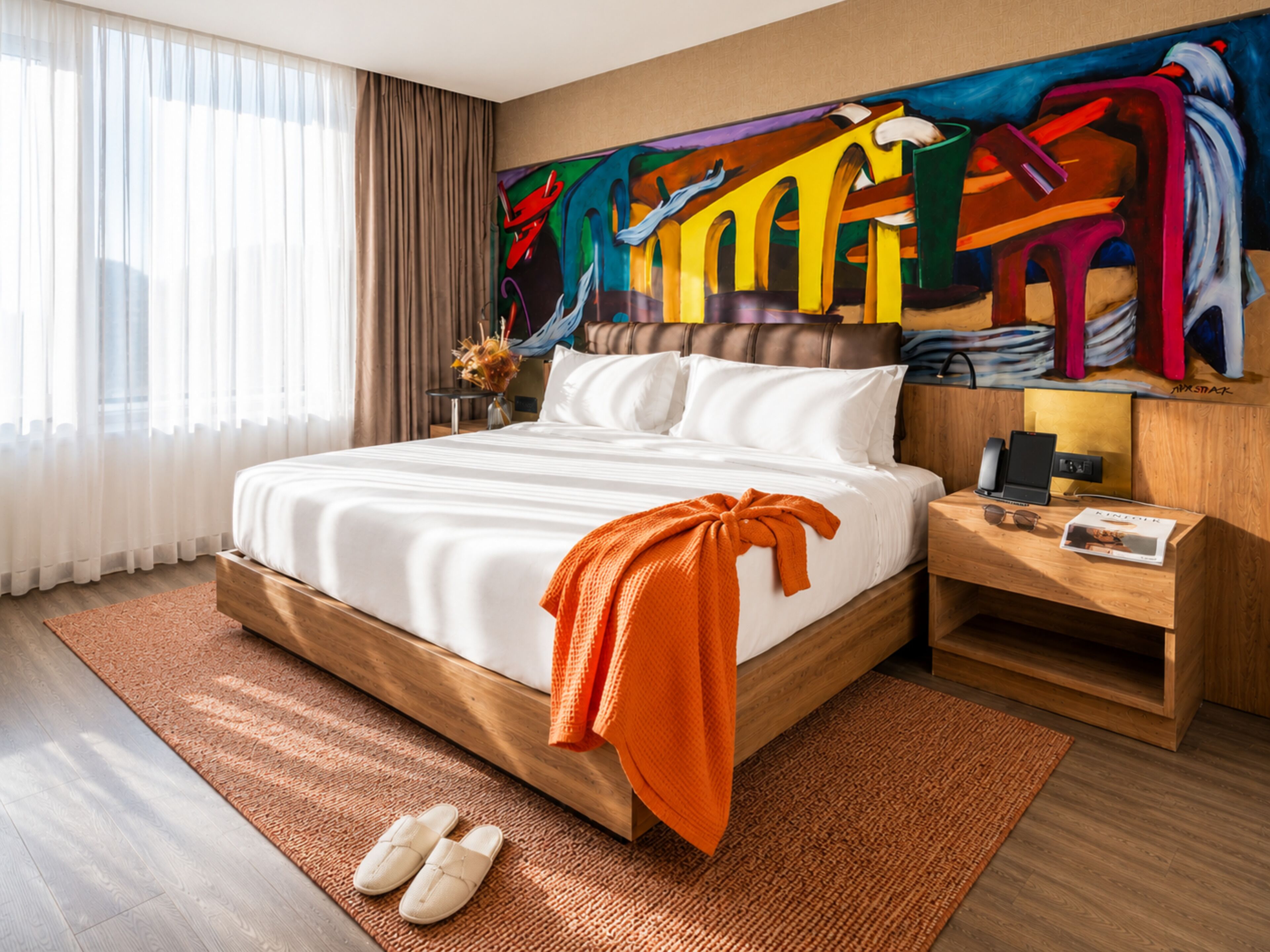 Quarto superior, 1 cama King (Skyline) | Roupas de cama premium, edredons de pluma, frigobar, cofres nos quartos