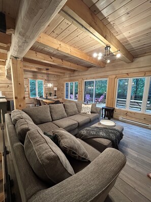 Smart TV, fireplace, video games, DVD player