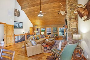 Smart TV, fireplace, DVD player, foosball