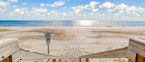 On the beach, sun-loungers, beach towels