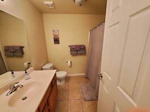 Duschwanne, Handtücher, Toilettenpapier