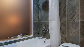 Hair dryer, slippers, bidet, towels