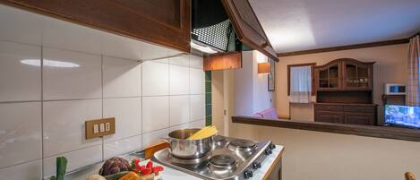 Fridge, microwave, stovetop, espresso maker