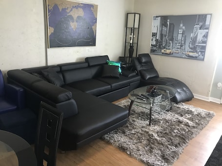 Smart TV, computer monitors. Your Getaway home /Finished Basement Private entry