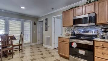 Fridge, microwave, dishwasher, coffee/tea maker