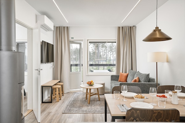 Flat-screen TV, fireplace