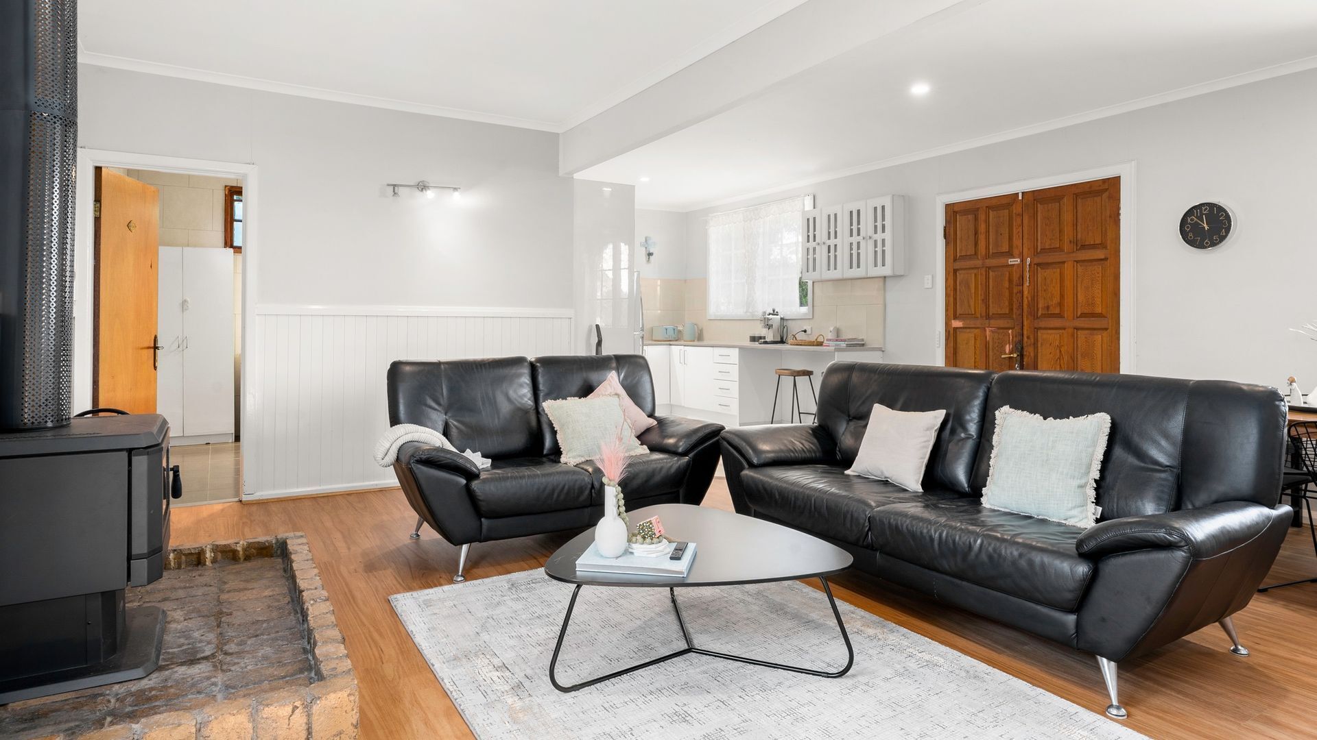 TV, fireplace, books