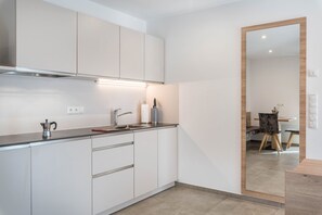Kühlschrank, Mikrowelle, Herdplatte, Geschirrspüler