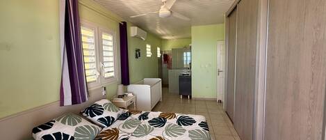 2 bedrooms, desk, iron/ironing board, travel crib