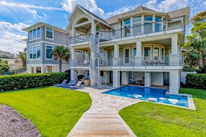 Exterior - Stunning oceanfront home with pool, private boardwalk, decks, & elevator (Hilton Head)