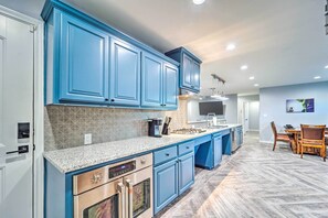 Fridge, microwave, stovetop, dishwasher - Accessible Lubbock Home w/ Yard: Near Texas Tech! (Lubbock)