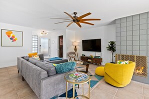 TV, fireplace, computer monitors