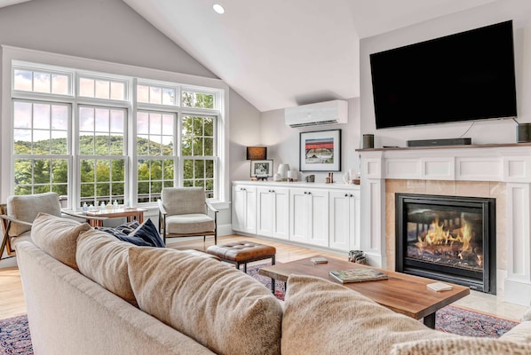 TV, fireplace, offices